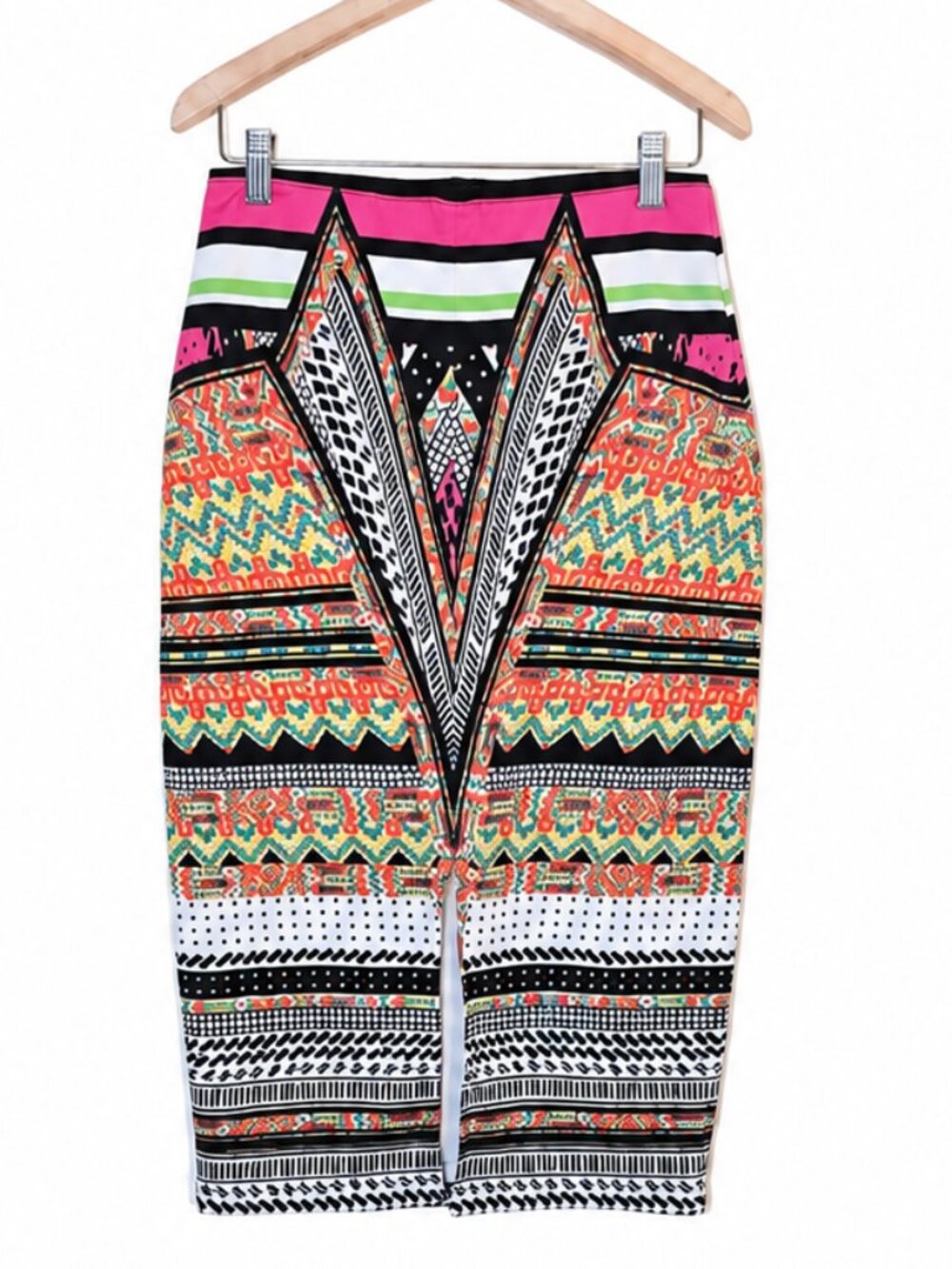 Bisou Bisou Michele Bohbot Neon Geometric Pencil Skirt Boho Size S
